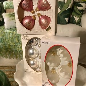 Glass Pink & White Christmas Ornaments